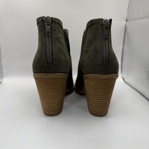 Joie Kayden Ankle Booties Women's Size 7.5 M Faux Suede Vegan Olive Chunky Heel - Picture 4 of 9